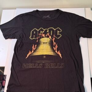AC/DC Black Tee with Hells Bells and Flames Graphic